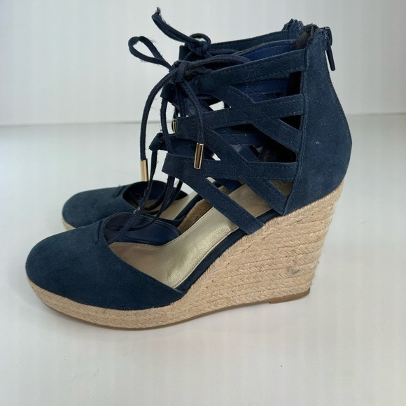 Michael Kors Shondra Blue Suede Leather Lace Up Wedge Espadrille - Picture 8 of 15
